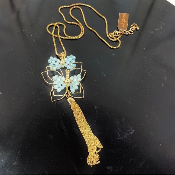 Carol Dauplaise 3D Wire Beaded Butterfly Statement Necklace Blue Gold - Picture 8 of 12